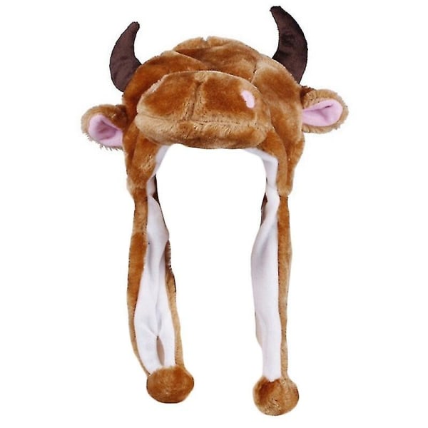 Vuxna barn vinter söt plysch djur karaktär mössa hatt med pom pom ändar långa remmar rolig plysch leksak öronlapp mössa cosplay Cow