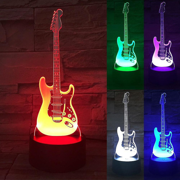 Gitarformet 3D akryl elektrisk LED nattlys 7 farger endring skrivebordslampe