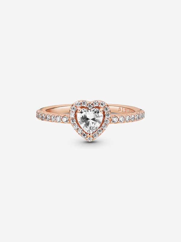 Pandora - Glitrende Elevated Heart Ring - 14k rosegullforgylling Circumference: 50mm