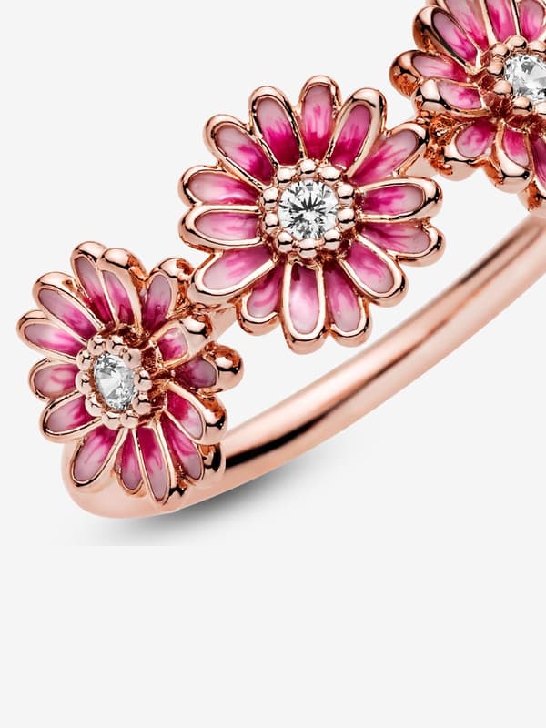Pandora - Rosa Daisy Blom Trio Ring - 14k roséguldplätering Circumference: 54mm
