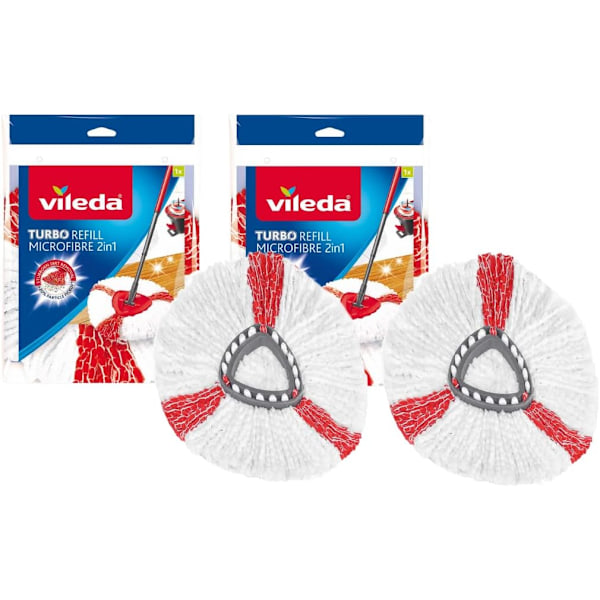 2in1 Spin Mop -täyttöpakkaus, 2 kpl Turbo 2in1 -moppauspään vaihtopäätä, sopii kaikkiin Vileda Turbo -mopiin