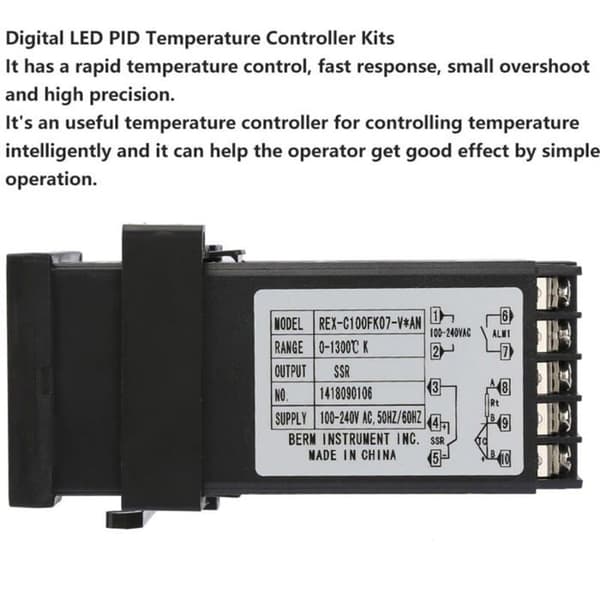 REX-C100 PID Temperaturregulator, Digital Termostat Kit AC110V-240V, 0℃1300℃, Digital LED Regulator med Alarm