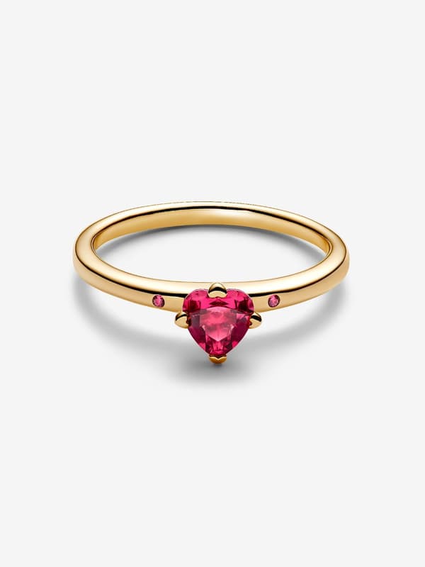 Pandora - Kimalteleva punainen sydän -sormus - 14k kullattu Circumference: 50mm