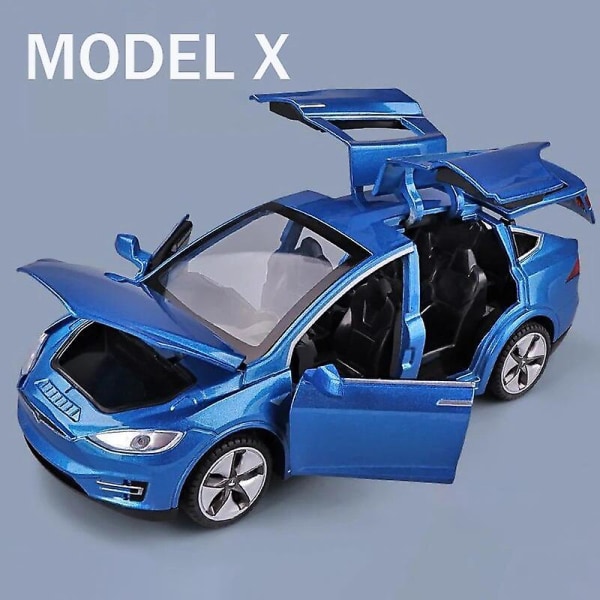 1:32 Tesla Model X Model 3 Model S Model Y Legetøjsbil i Metal med Lyd og Lys - Gave til Børn og Drenge Model X Blue