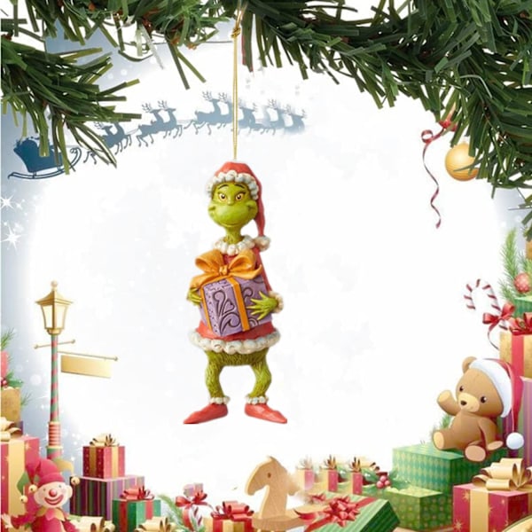 Hylder Grinch Hængende Pynt Julepynt Vedhæng, Sjove Harpiks Grøn Grinch Julepynt Til Hjemmet Feriefest (Med Gave)