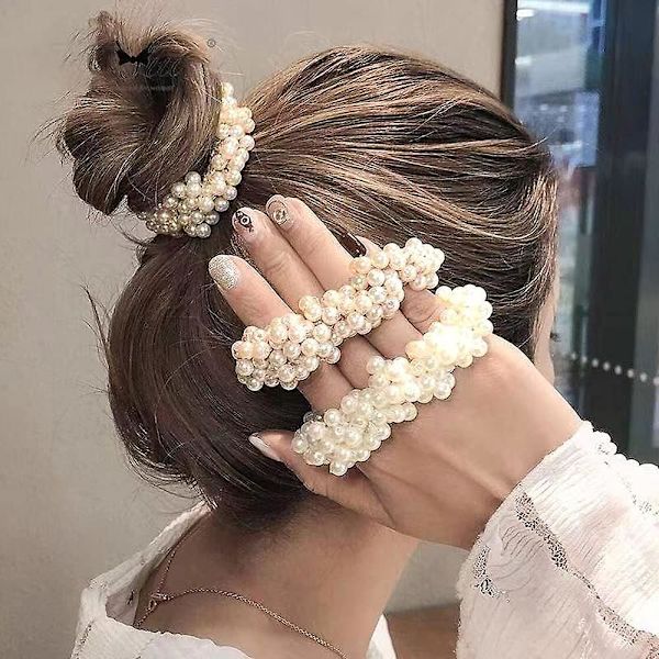 6 stk. Perle Hår Elastik Armbånd Perle Elastisk Hårstrik Perle Hår Scrunchie