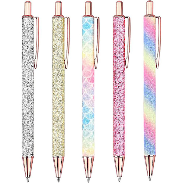 5 kpl kuulakärkikyniä, Crday Bling Metalliset kuulakärkikyniä, Crday Glitter Retractable Pretty