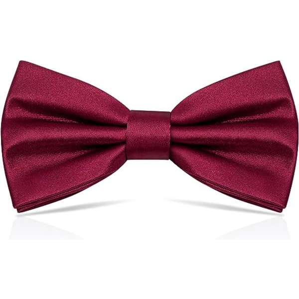 Förknuten fluga för män, Tux fluga justerbar formell fluga i satin för fest bröllop (Maroon Red)