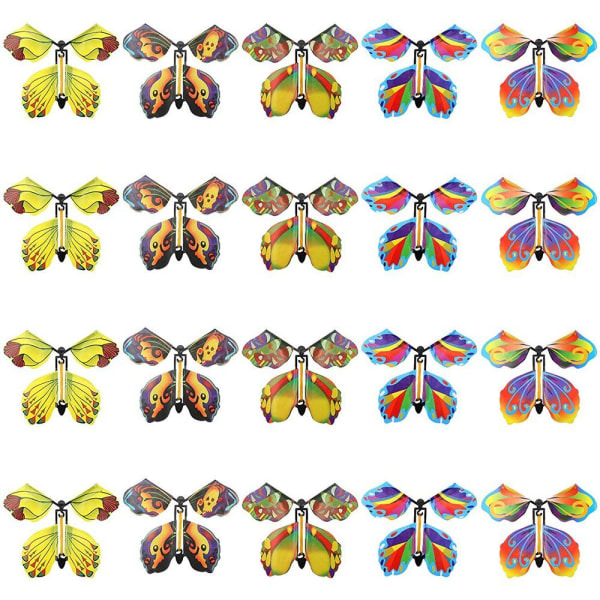 20-pack flygande set med uppfällbar fjärilsleksak i gummi, fjäril med ljusa färger