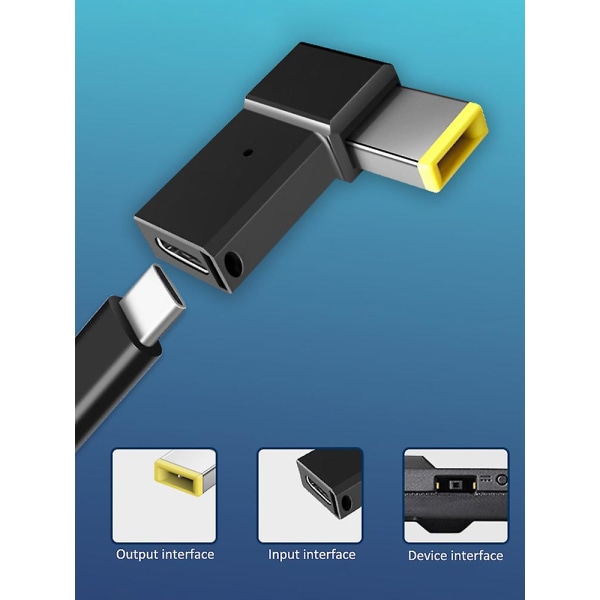 Usb C til DC Slim Tip firkantet stikadapter til Lenovo Thinkpad bærbar computer, 100w Pd hurtigopladningskabel