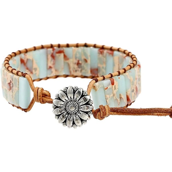 7 Chakra Armband För Kvinnor Boho Handgjord Natural Jaspis Stone Healing Energy Bead Läder Wrap Armband Smycken Collection - Agalmatolite -
