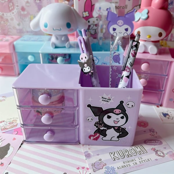 Anime Desktop Cinnamoroll Skrivebordsartikler Beholder Penneholder til Skrivebord Sød Blyantskop Pot Makeup Penselholder Mini Box Kuromi