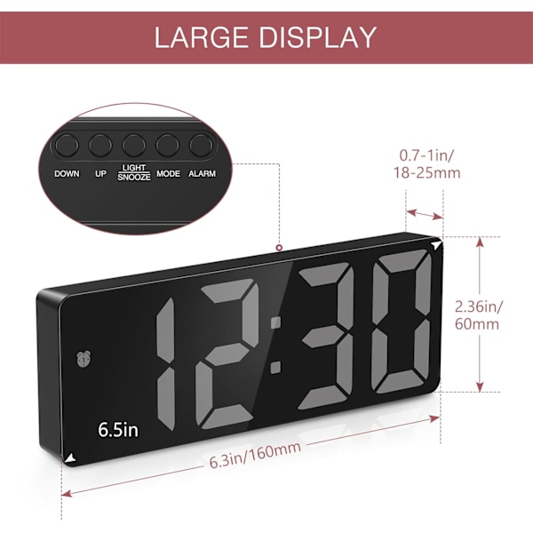 Digital väckarklocka, sängbordsväckarklocka med röst- och beröringsaktivering, batteridriven/USB-driven digitalklocka med stor LED-display, snoozefunktion Black