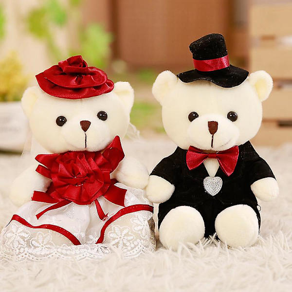 Babiqu 2 stk/parti 18cm Søde Par Bjørn Bryllup Teddy Bear Plys Legetøj Bryllup Gave Brud & Brudgom Bjørn Buket Dukke Gave Til Pige Pink
