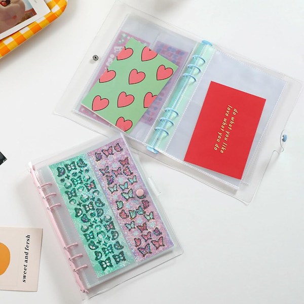 A5 Ringbind, 2-pak A5 gennemsigtig vandtæt PVC-bind, 6-rings blød notesbogsbind løsbladsbind, genopfyldelig notesbog rund ringbind