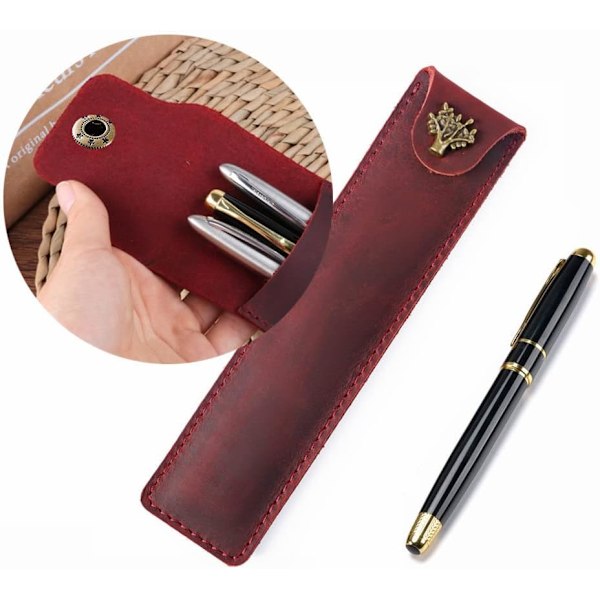 Lær Penn Pung Fountain Penn Pung Enkelt Penn Etui Holder Holdbar Penn Etui Skrivebordsutstyr for Kontorveske Pung Holder Boks Organizer Vinrød