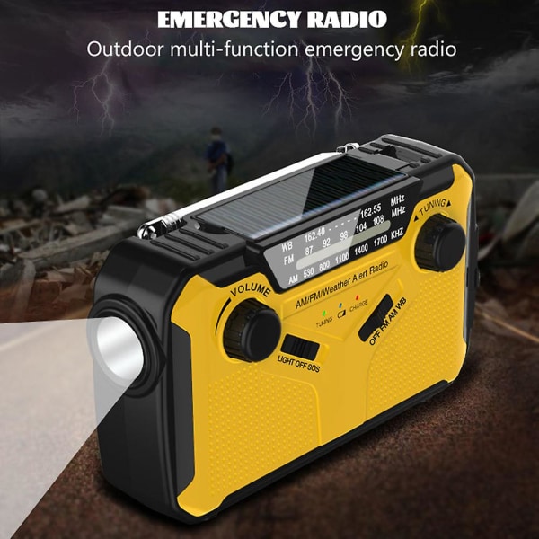 Solar håndsvingsradio Genopladelig campingnødvejrradio med led lommelygter Læselys Bærbar håndsvingradio Yellow