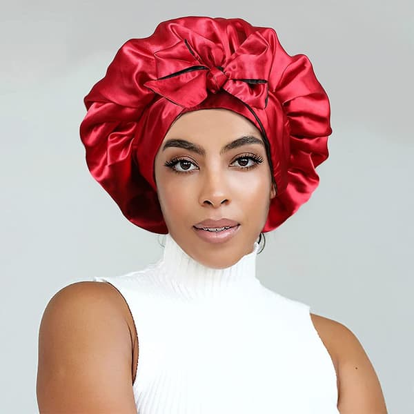 Satin Bonnet Silke Sovehætte Hårhuer Til Sorte Kvinder Elastisk Bånd Hår Black red