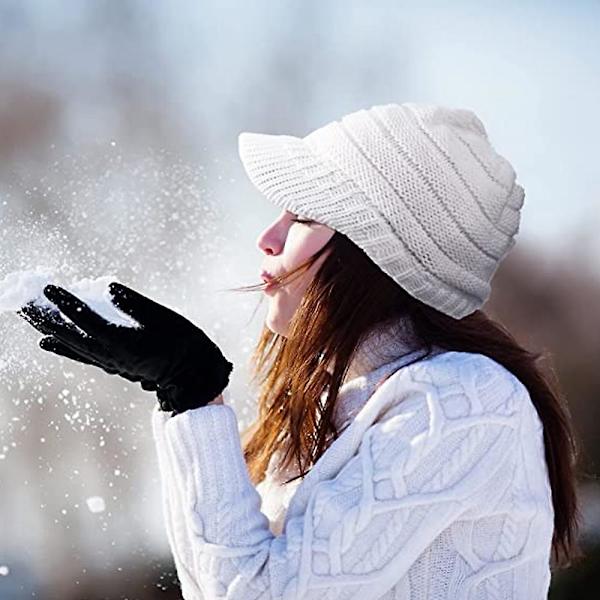 Dame Vinter Strikhue Vinter Kasket Hue Til Kvinder Slouchy Hue Med Skygge Varm White