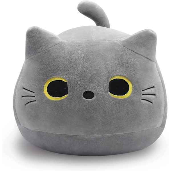 Grå katt plyschleksak kudde, 12'' mjuk plyschdocka katt plyschkudde, gosedjur katt plysch för barn, baby plyschleksaker kattform design soffa kudde