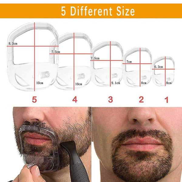 5 størrelser Goatee Shaving Template Beard Guide Shaper Beard Shaping & Styling Template til mænd Black