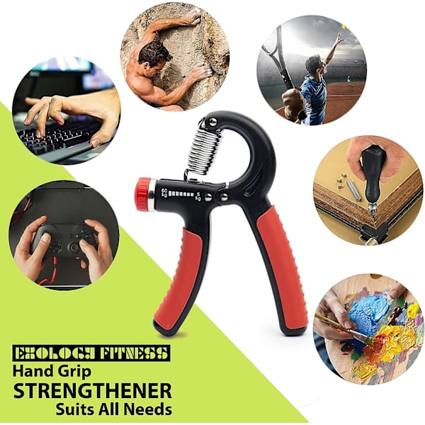 5-60 kg grepstyrkeforsterker – Justerbar håndgrepstyrkeforsterker med rustfritt stålfjær for sterke håndledd, fingre, underarm, hender Red