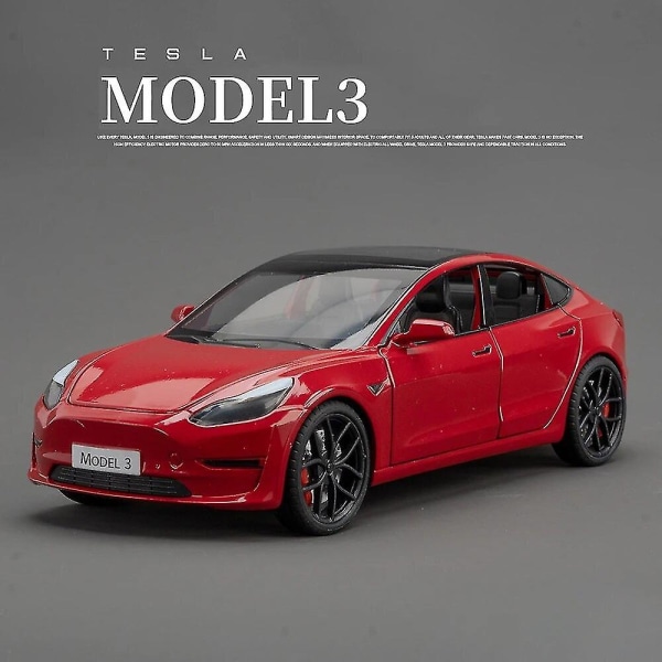 1:24 Tesla Model 3 Model Y Model S Model X Legering støpt bilmodell Lyd og lys Barneleke Samleobjekter Bursdagsgave Model 3 Red