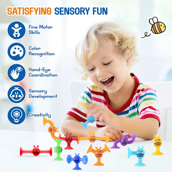 19 st sugkopp leksaker barn bad leksaker silikon sugkopp leksaker för barn sensoriska leksaker för 3~7 år gamla pojkar flickor, småbarn Montessori leksaker