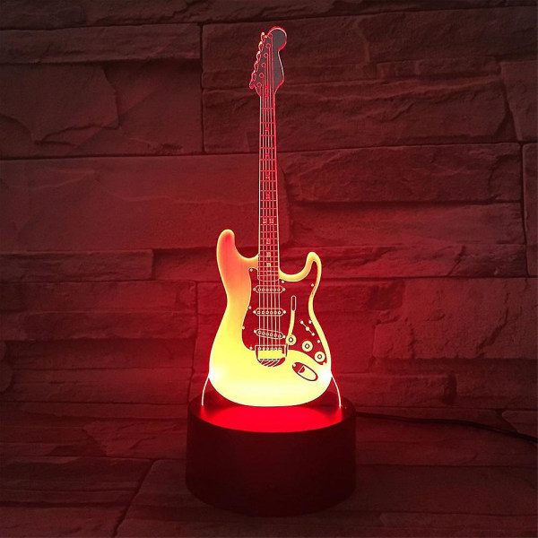 Gitarformet 3D akryl elektrisk LED nattlys 7 farger endring skrivebordslampe