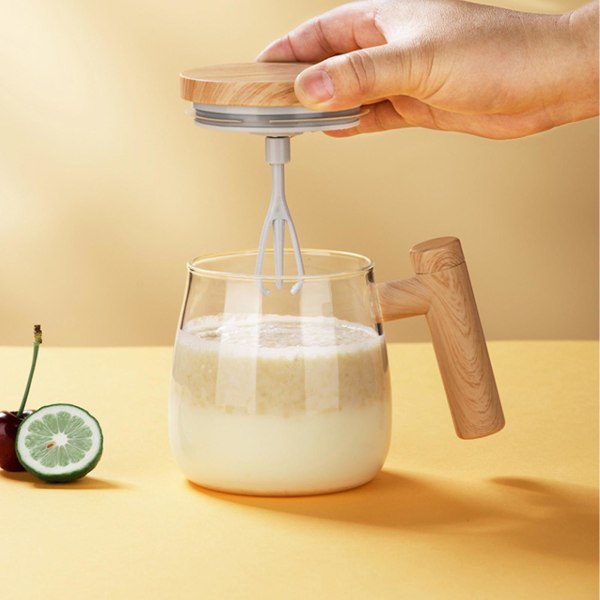 Selvomrørende krus, elektrisk højt borosilikatglas blande kaffekrus Roterende hjemmekontor rejserørekop til kaffe/mælk/proteinpulver gold