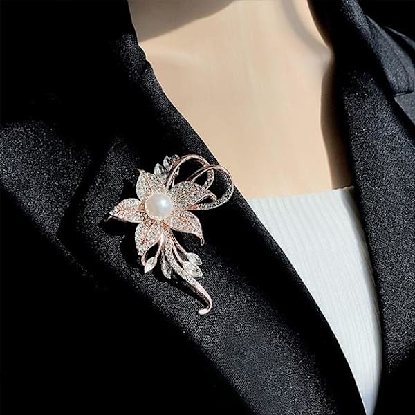 Blomsterbandbrosch, Vintage Elegant Unik Kristallbrosch, Mode Strassbrosch, Pin Badges, Tillbehör, Strass Corsage(Pärla - 2)