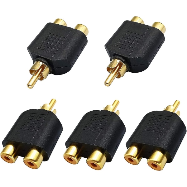 Rca Splitter Adapter, Guldbelagt 1 Rca Han til 2 Rca Hun Jack Video Audio Y Splitter Adaptere Stik til Audio Video Av Tv Kabel Konverter Kit