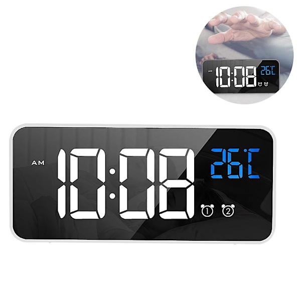 LED-display digital väckarklocka, USB-laddningsport, ljudkontroll, alarmsignaler, justerbar volym och ljusstyrka, 12/24 H, snooze-funktion, sovrum