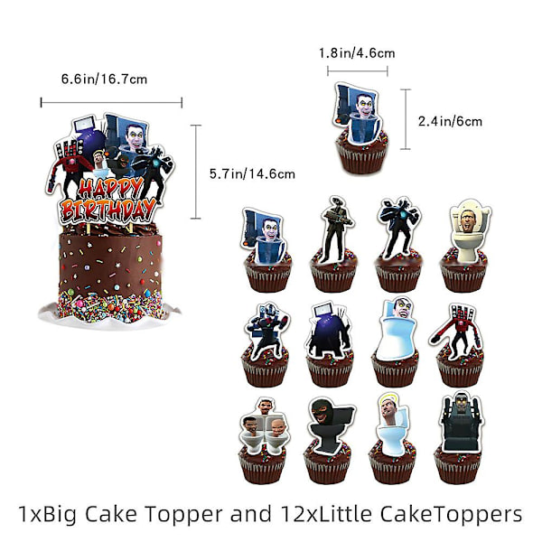 Skibidi-vessateema syntymäpäiväjuhlan banneri ilmapallot cupcake-topperit koristeet setti