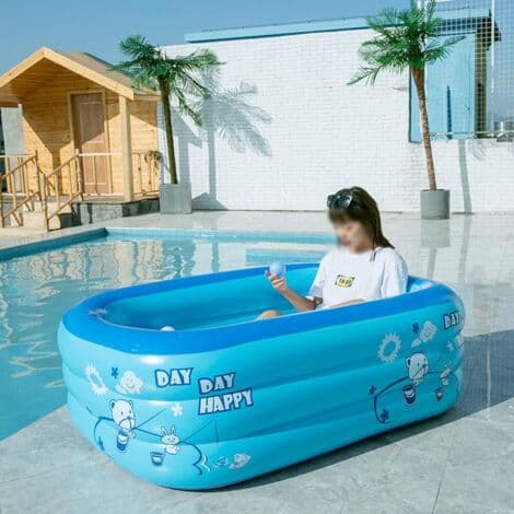 Uppblåsbar babypool 120 x 70 x 35 cm – PVC med hög densitet – Bärbart dräneringssystem – Rektangulär plaskdamm