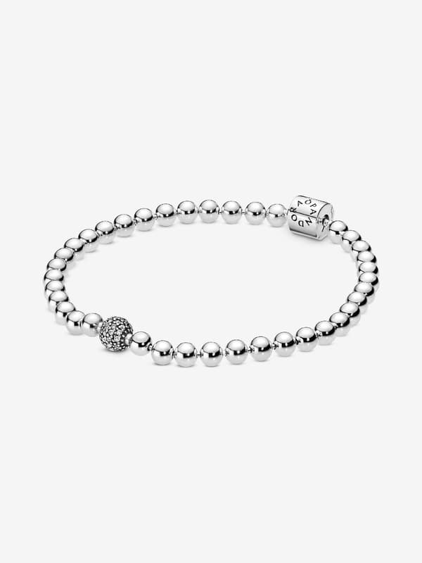 Pandora - Beads & Pavé -rannekoru - Sterlinghopea 7.5in/19cm