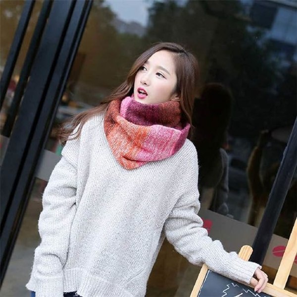 Kvinnor Färgglad Halsduk Vinter Stickad Loop Infinity Scarf Varm Wrap Cowl (C)