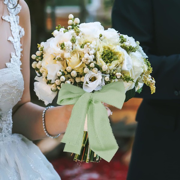 3 ruller 1,5" håndlagde frynser chiffon silkebånd Frynsete kanter Bånd for bryllupsinvitasjoner, brudebuketter, gaveinnpakning (grønn)