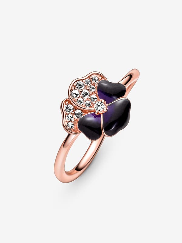 Pandora - Dyb Lilla Stedmoderblomst Ring - 14k rosaguld plating Circumference: 50mm