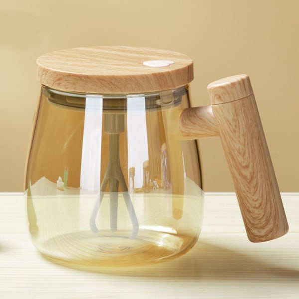 Selvomrørende krus, elektrisk højt borosilikatglas blande kaffekrus Roterende hjemmekontor rejserørekop til kaffe/mælk/proteinpulver gold