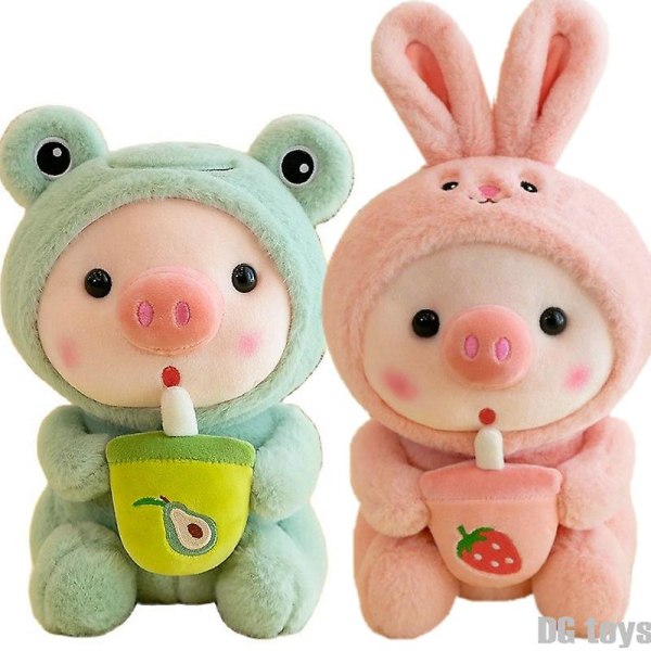 1 stk. 25 cm Cosplay Enhjørning Frø Tiger Kanin Boab Te Plys Pink Gris Plys Legetøj Pige Bamse Baby Appease Dukke Fødselsdag Gave frog pig about 23-25cm