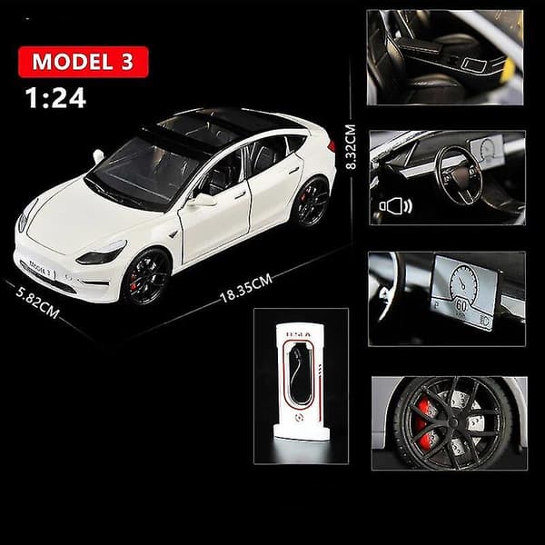 1:24 Tesla Model 3 Model Y Model S Model X Legering Die Cast Bilmodell Lyd Og Lys Barnas Leke Samleobjekter Bursdagsgave Model 3 Black