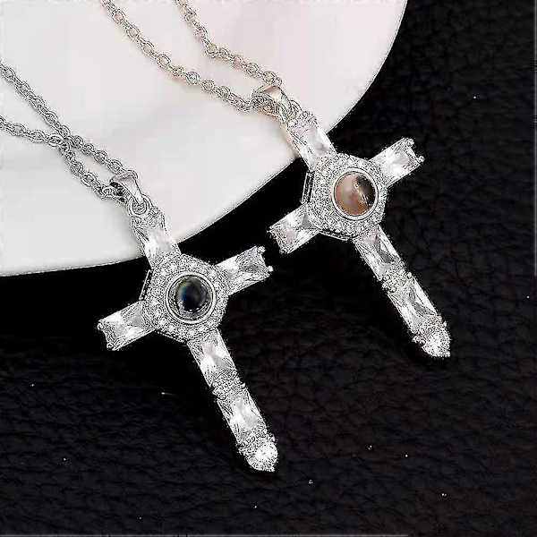 2 stk Kryssprojeksjonshalskjede Choker Krystallkryss Herrens bønn Krysshalskjede For Venner Fars Gave
