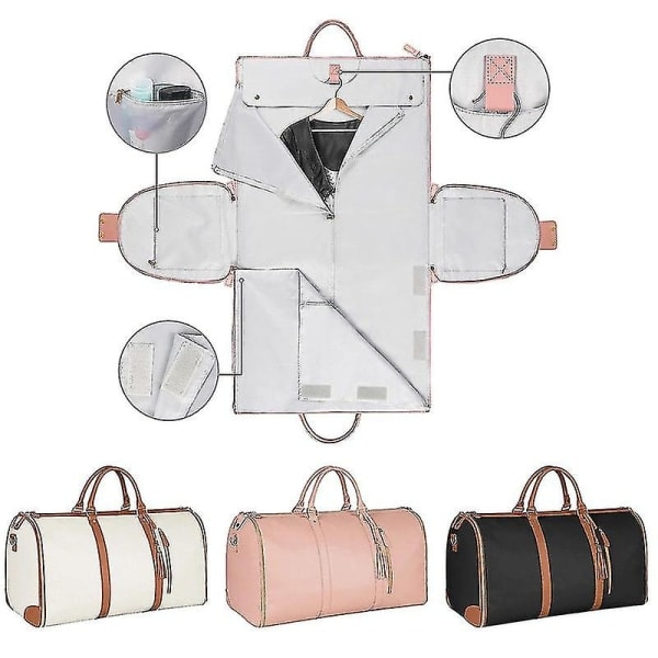 Carry On Garment Bag, Stor PU-läder duffelväska för kvinnor, Vattentäta klädpåsar XC Black