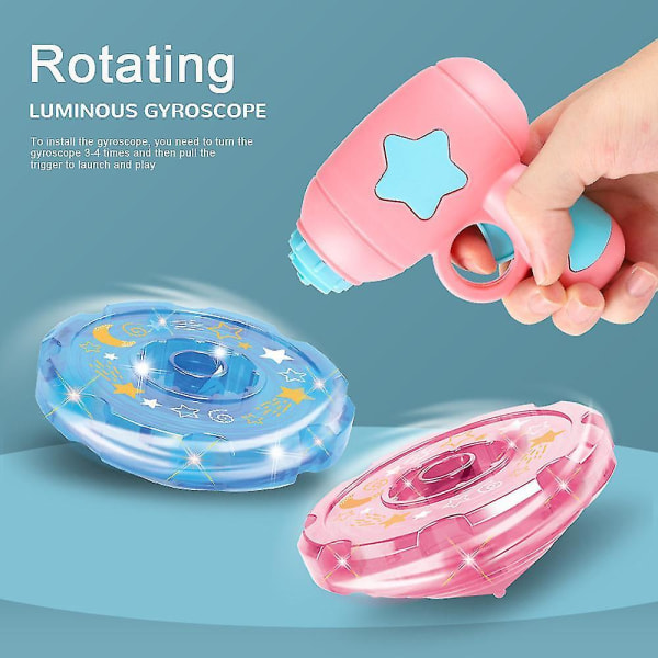 Flying Disc Legetøjssæt, underkopskastere med 5 flyvende tallerkener og lysende gyroskop, indendørs udendørs twist shoot legetøj til børn fra 3 år og opefter Pink