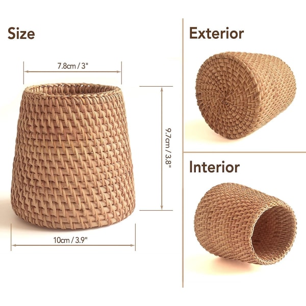 Håndlavet makeupbørsteholder blyantholder kompatibel med skrivebord, flettet penneholder (cylinder)