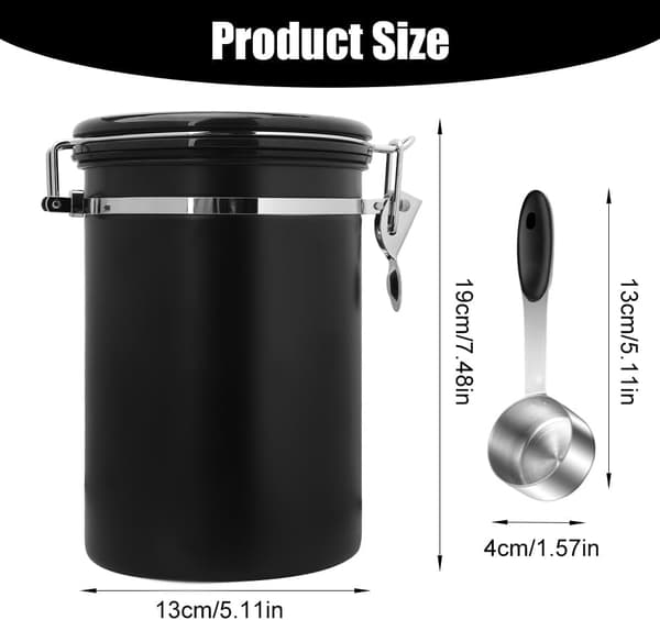 Kaffeboks (1,8 liter), rustfritt stål, laget av rustfritt stål, egnet for kaffebønner, teblader, nøtter, etc. (svart)