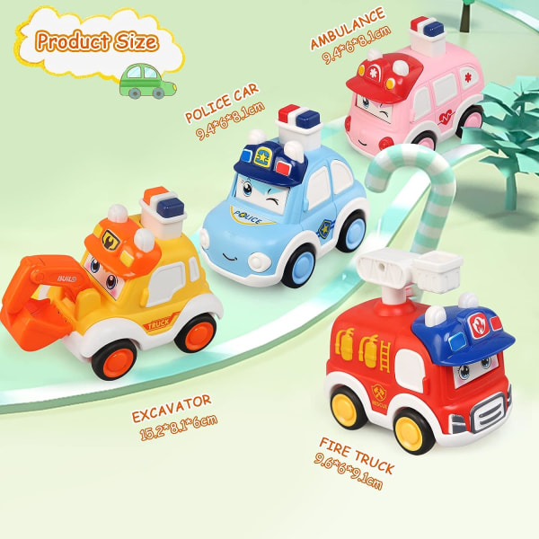 Lasten leluautot, 4 kpl sarjakuvaautot, Push and Go -leluautot, vetoautot leluautot lahjat