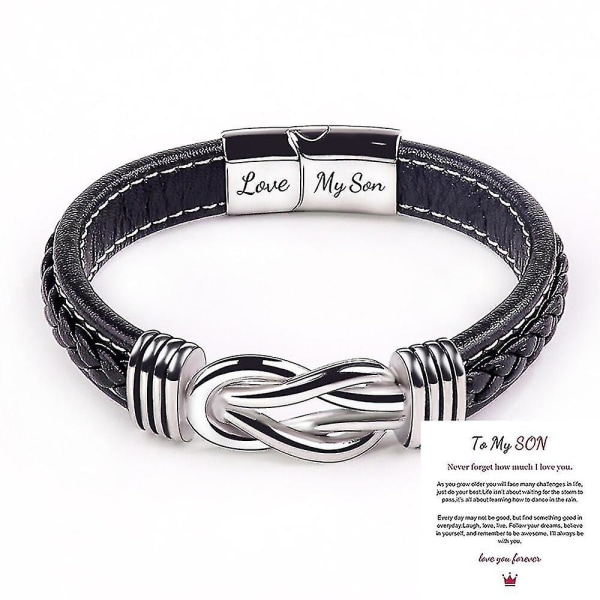 To My Son To My Grandson Armband,love You Forever Braided Leather Armband Men's Braided Leather Knot Armband Love My Son to my son