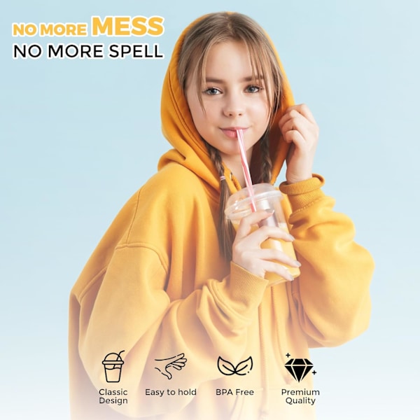 100 stk. Smoothie-kopper i plast med kuppelformede lokk - Smoothie-kopp med lokk til smoothies - Gjenvinnbare og engangskopper (100-pakning) 12oz